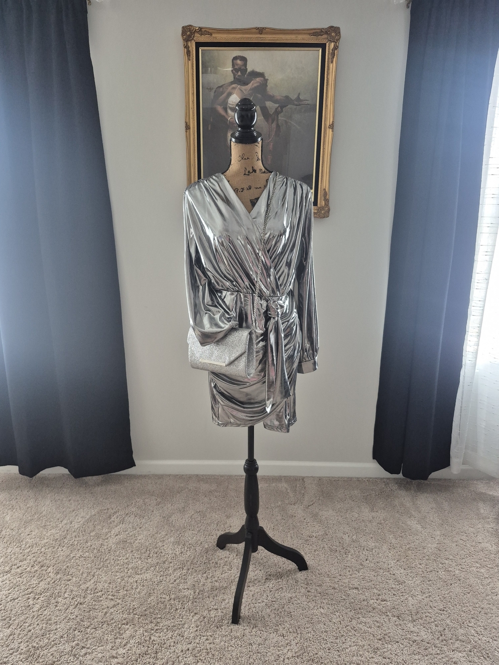 & Other Stories Silver Metallic Wrap Dress